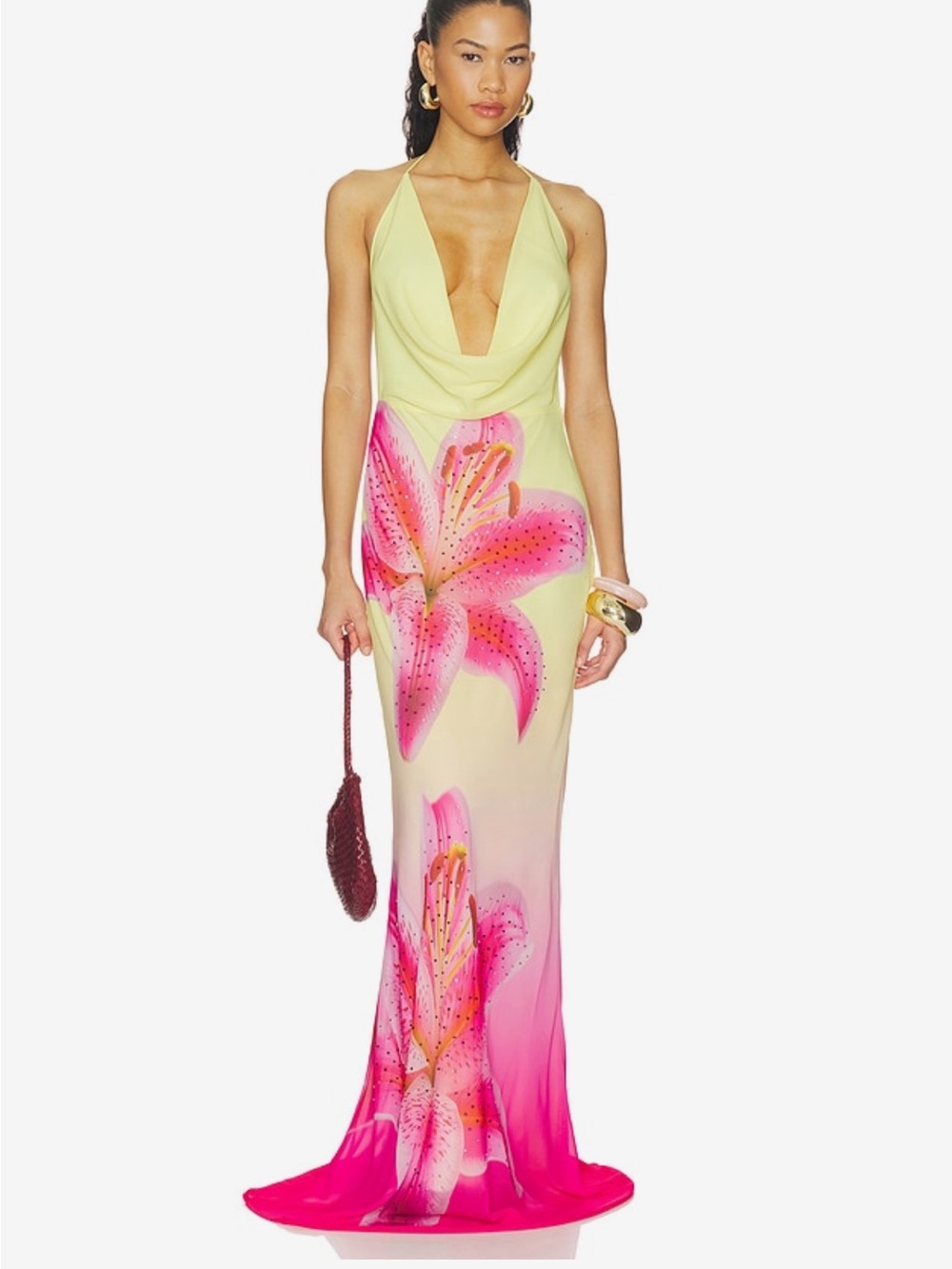 Sunset Bloom Halter Maxi Swim Cover-Up Dress